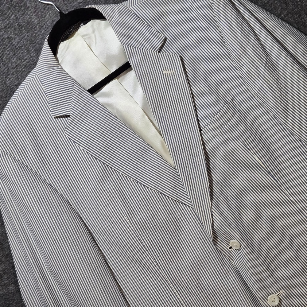 Jos. A. Bank Men's Seersucker Cotton 2-Button Blazer Blue/White Striped • 43R